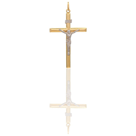 Ciondolo Oro Giallo Oro Bianco Oro 18 carati Croce Cristo Tubolare Solo Oro cm.5,5x3