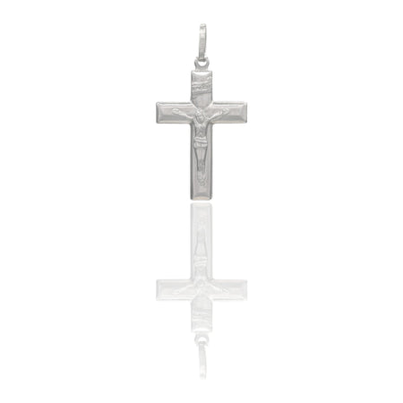 Ciondolo Oro Bianco Oro 18 carati Croce Piatta Cristo 3D Inri Solo Oro