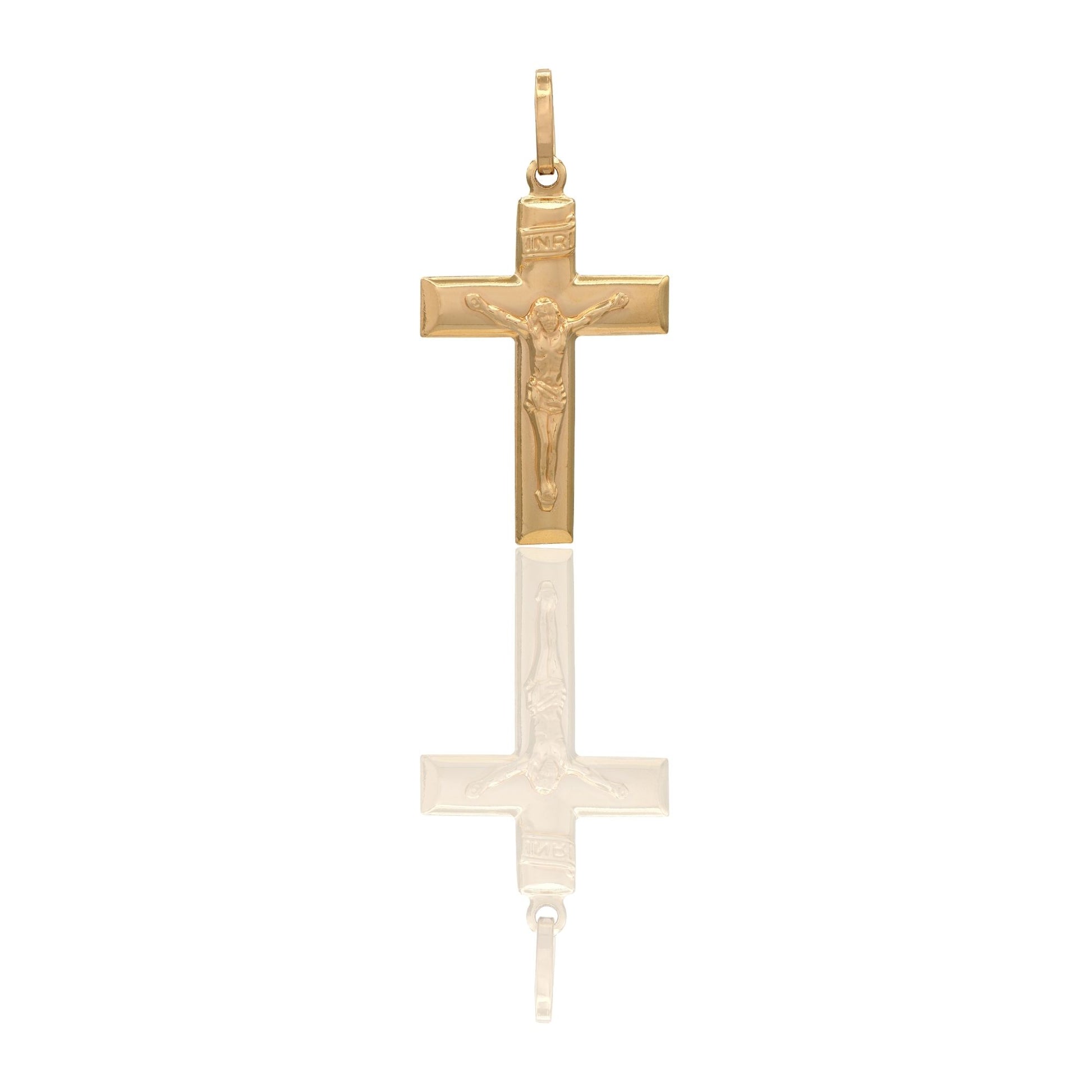 Ciondolo Oro Giallo Oro 18 carati Croce Piatta Cristo 3D Inri Solo Oro cm.3,2x1,7