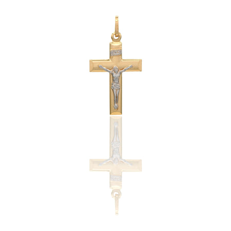 Ciondolo Oro Giallo Oro Bianco Oro 18 carati Croce Piatta Cristo 3D Inri Solo Oro