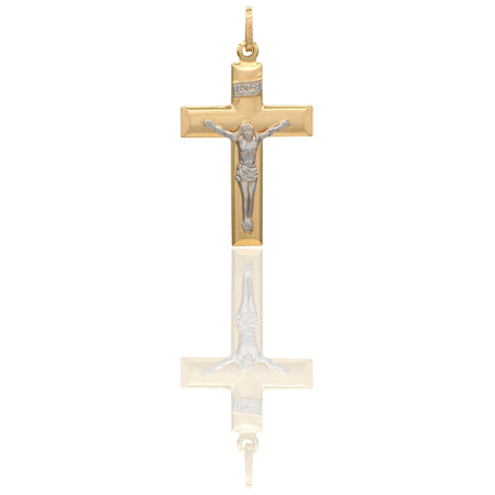 Ciondolo Oro Giallo Oro Bianco Oro 18 carati Croce Piatta Cristo 3D Inri Solo Oro cm.3,2x1,7