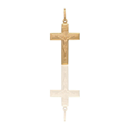 Ciondolo Oro Giallo Oro 18 carati Croce Piatta Cristo 3D Inri Solo Oro cm.3,7x2