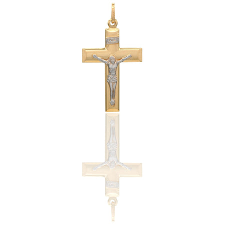 Ciondolo Oro Giallo Oro Bianco Oro 18 carati Croce Piatta Cristo 3D Inri Solo Oro cm.3,7x2
