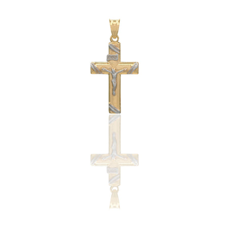 Ciondolo Oro Giallo Oro Bianco Oro 18 carati Croce Piatta Cristo 3D Inri Solo Oro cm.3,5x1,8