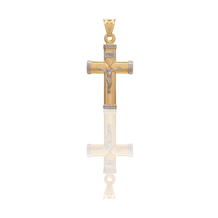 Ciondolo Oro Giallo Oro Bianco Oro 18 carati Croce Piatta Cristo 3D Inri Solo Oro cm.3,5x1,9