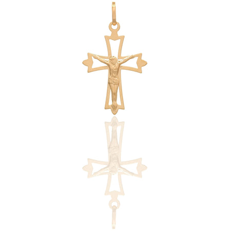 Ciondolo Oro Giallo Oro 18 carati Croce Trifogliata Cristo Aperta Solo Oro cm.3,2x2