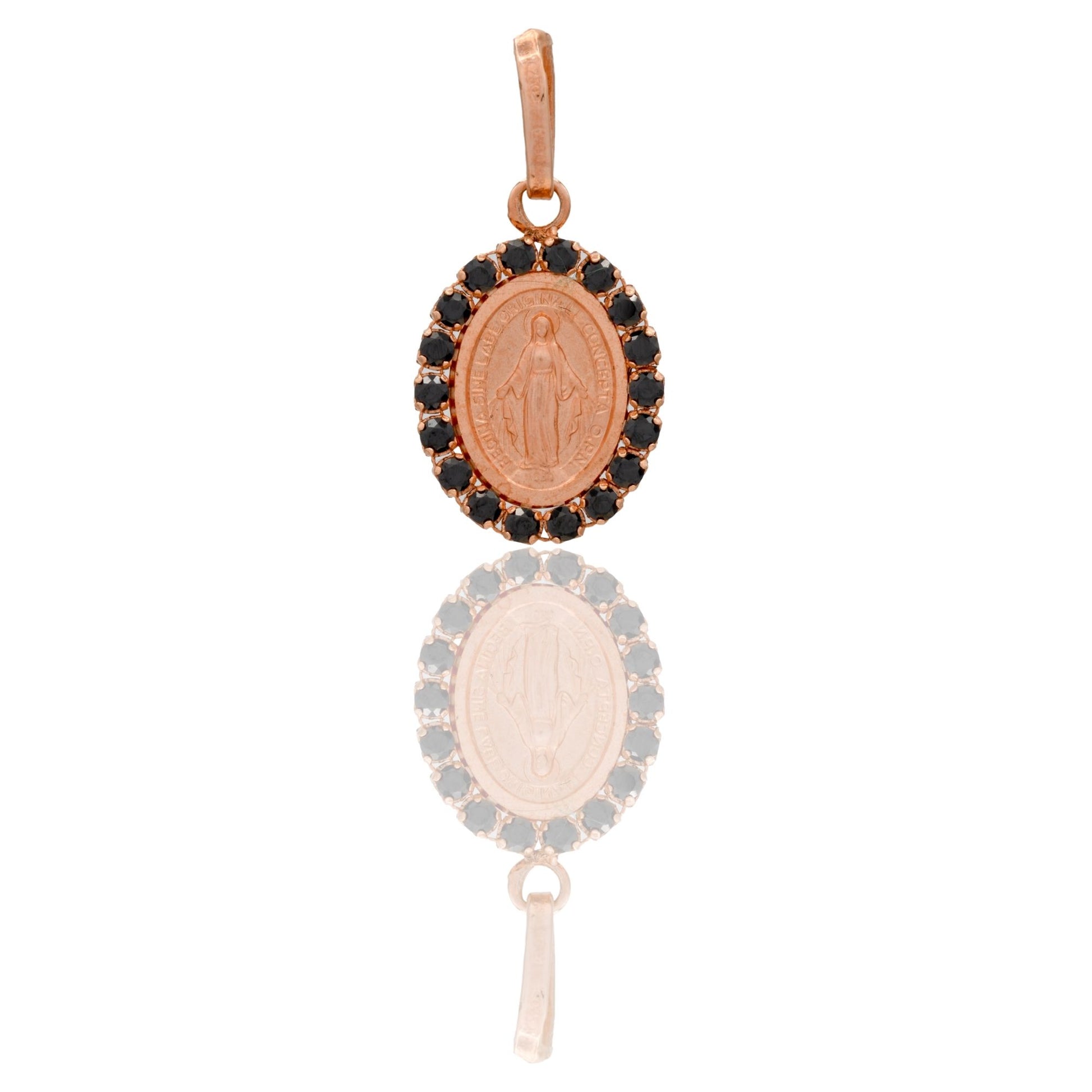 Ciondolo Oro Rosa Oro 18 carati Madonna Miracolosa Con Contorno Zirconi Neri cm.2