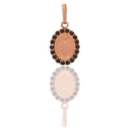 Ciondolo Oro Rosa Oro 18 carati Madonna Miracolosa Con Contorno Zirconi Neri cm.2