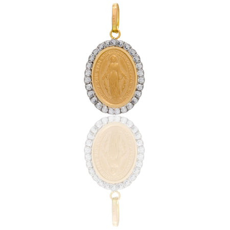 Ciondolo Oro Giallo Oro 18 carati Madonna Miracolosa Con Contorno Zirconi Bianchi cm.2,5