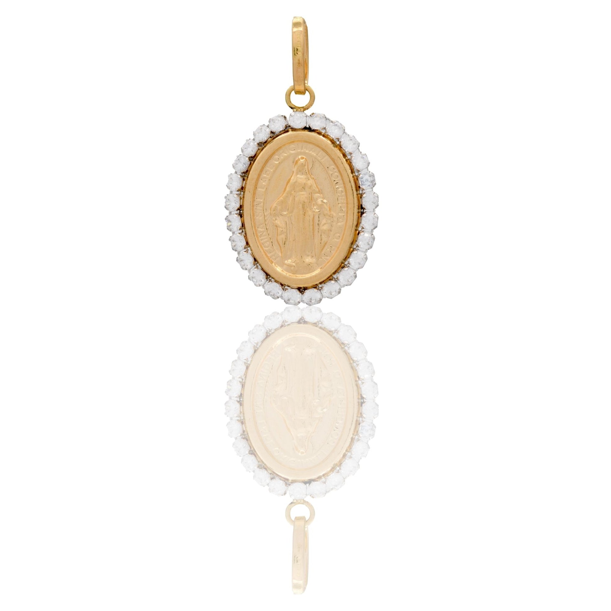 Ciondolo Oro Giallo Oro 18 carati Madonna Miracolosa Con Contorno Zirconi Bianchi cm.2,3