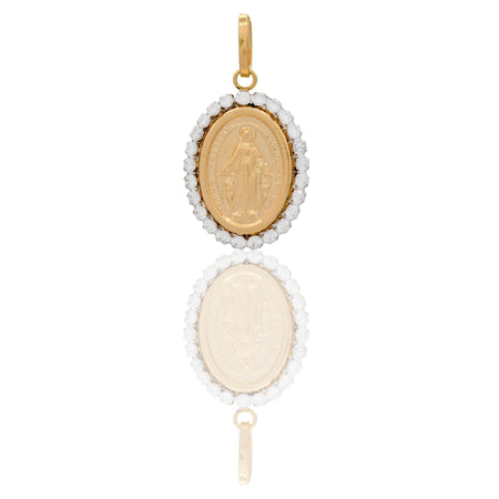 Ciondolo Oro Giallo Oro 18 carati Madonna Miracolosa Con Contorno Zirconi Bianchi cm.2,3