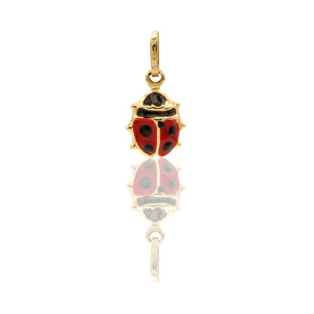 Ciondolo Oro Giallo Oro 18 carati Coccinella Smalto Nero, Smalto rosso cm.1,5