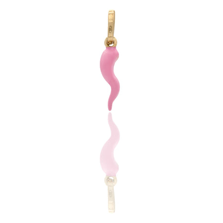 Ciondolo Oro Giallo Oro 18 carati Corno Portafortuna Smalto Rosa