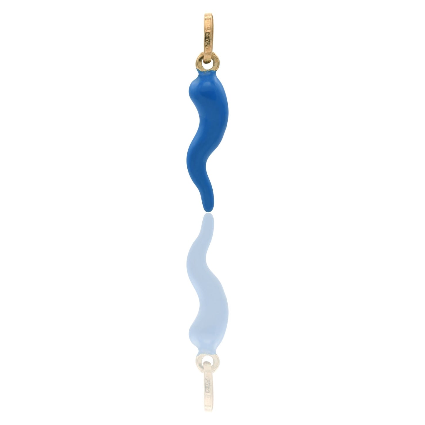 Ciondolo Oro Giallo Oro 18 carati Corno Portafortuna Smalto blu