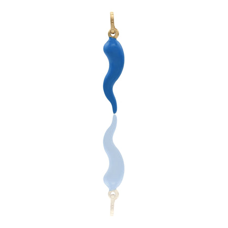 Ciondolo Oro Giallo Oro 18 carati Corno Portafortuna Smalto blu cm.3,2