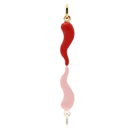 Ciondolo Oro Giallo Oro 18 carati Corno Portafortuna Smalto rosso cm.3,1