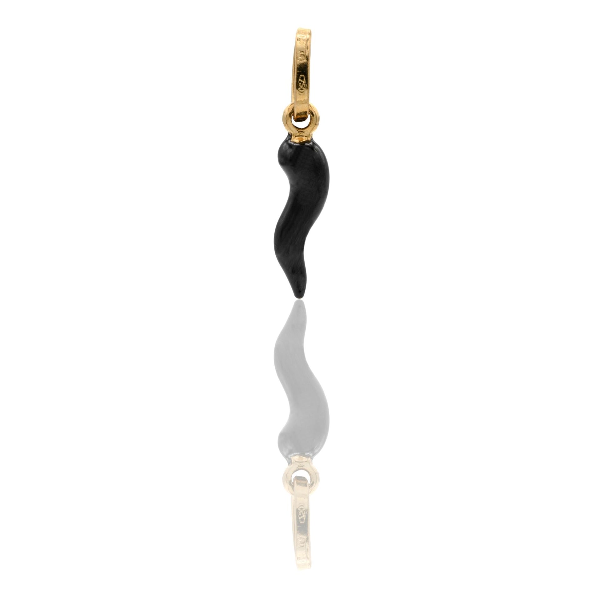 Ciondolo Oro Giallo Oro 18 carati Corno Portafortuna Smalto Nero cm.2.5