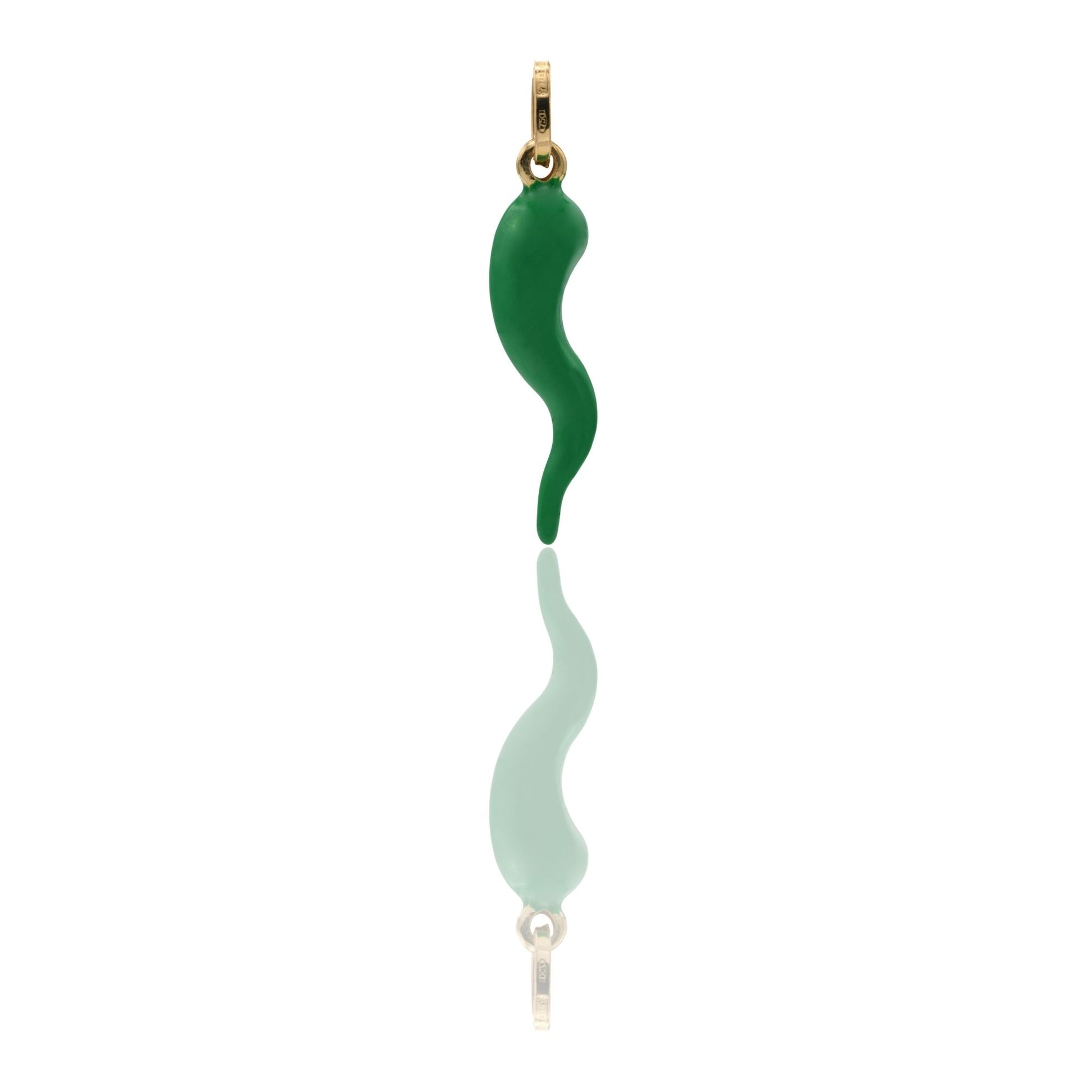 Ciondolo Oro Giallo Oro 18 carati Corno Portafortuna Smalto verde cm.2,8