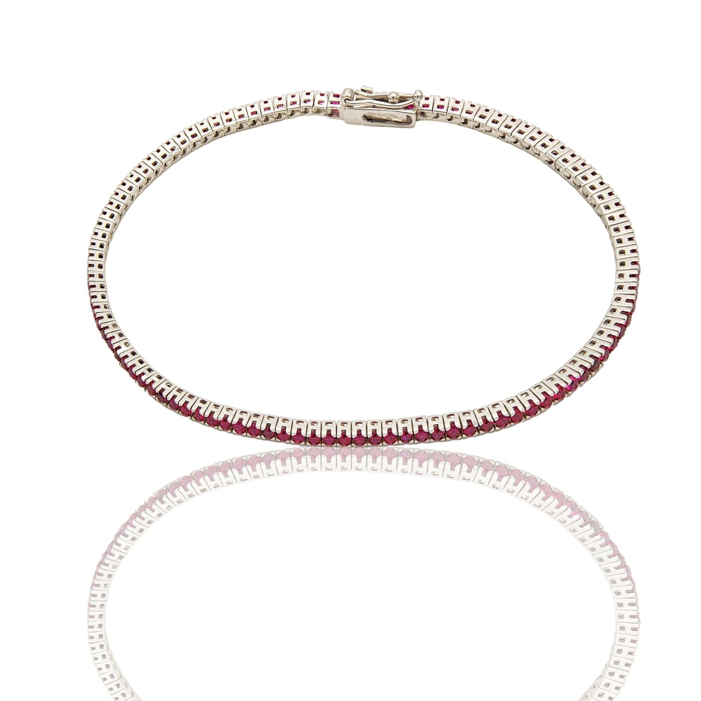 Bracciale  in oro BIANCO Oro 18 carati Tennis rigido Zirconi fucsia lunghezza 18,5cm spessore mm 1,7 Gr. 6,4