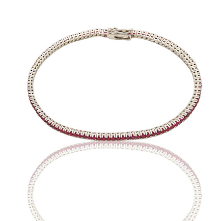 Bracciale  in oro BIANCO Oro 18 carati Tennis rigido Zirconi fucsia lunghezza 18,5cm spessore mm 1,7 Gr. 6,4