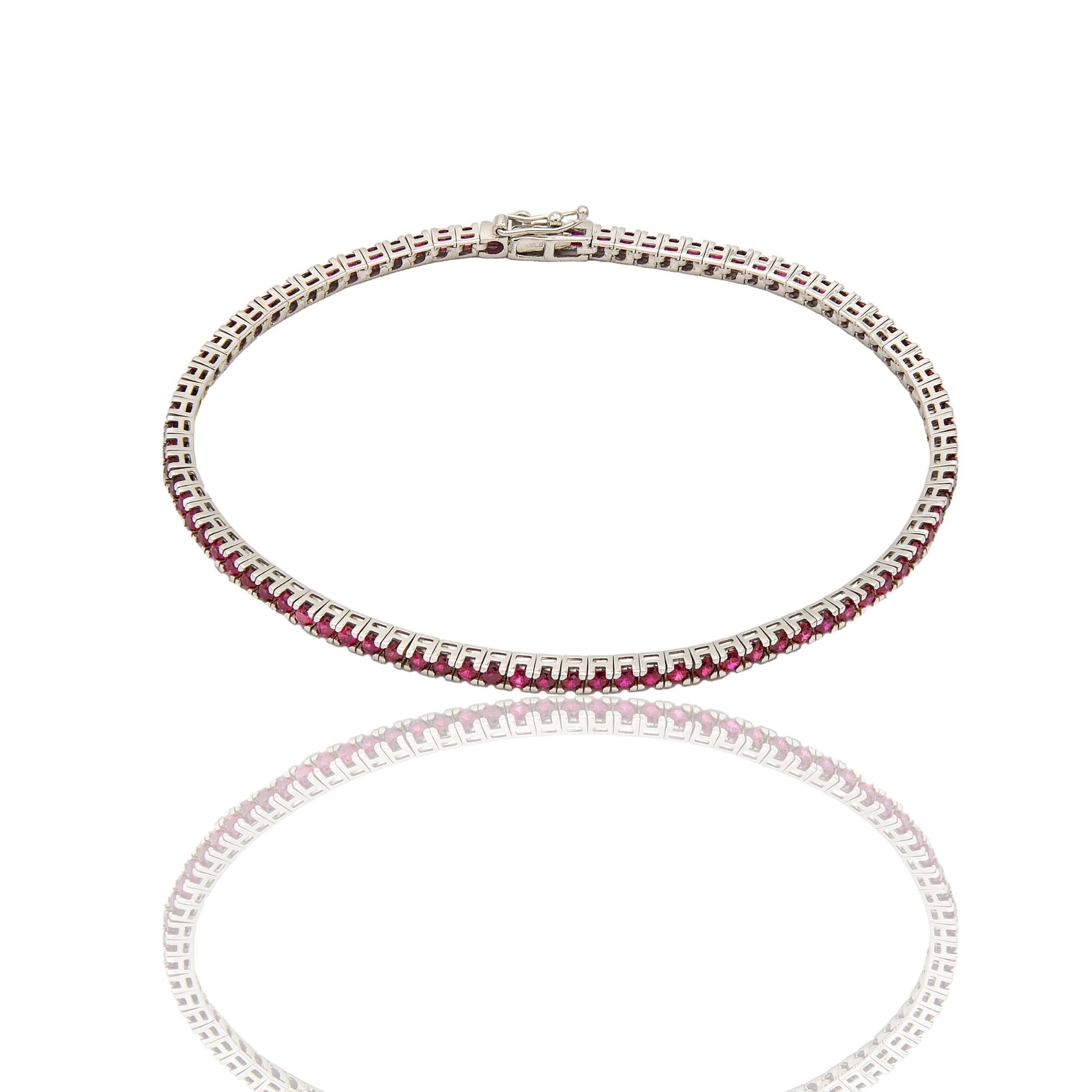 Bracciale Oro Bianco Oro 18 carati Tennis rigido Zirconi fucsia lunghezza 20cm spessore mm 2,3