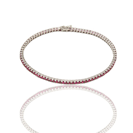 Bracciale Oro Bianco Oro 18 carati Tennis rigido Zirconi fucsia lunghezza 20cm spessore mm 2,3