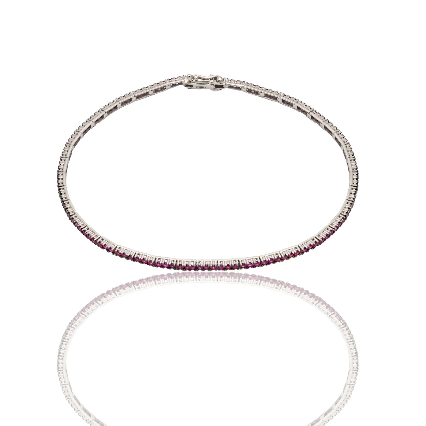 Bracciale Oro Bianco Oro 18 carati Tennis a terzine Zirconi fucsia lunghezza 21cm spessore mm 1,8