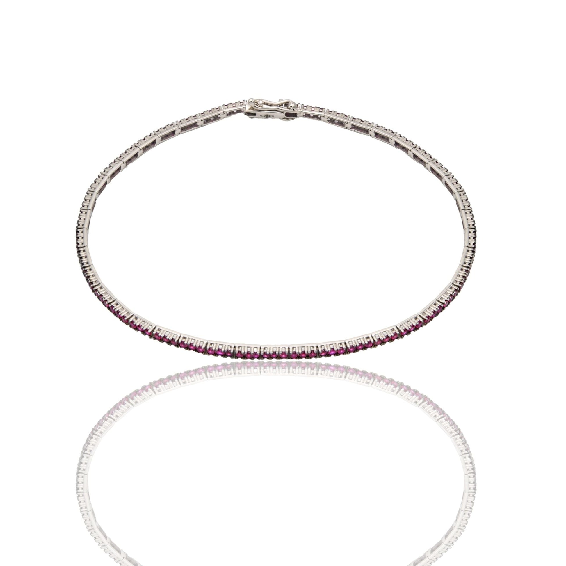 Bracciale Oro Bianco Oro 18 carati Tennis a terzine Zirconi fucsia lunghezza 21cm spessore mm 1,8