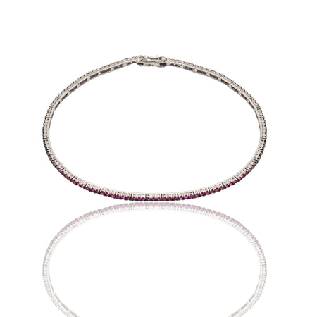 Bracciale Oro Bianco Oro 18 carati Tennis a terzine Zirconi fucsia lunghezza 21cm spessore mm 1,8