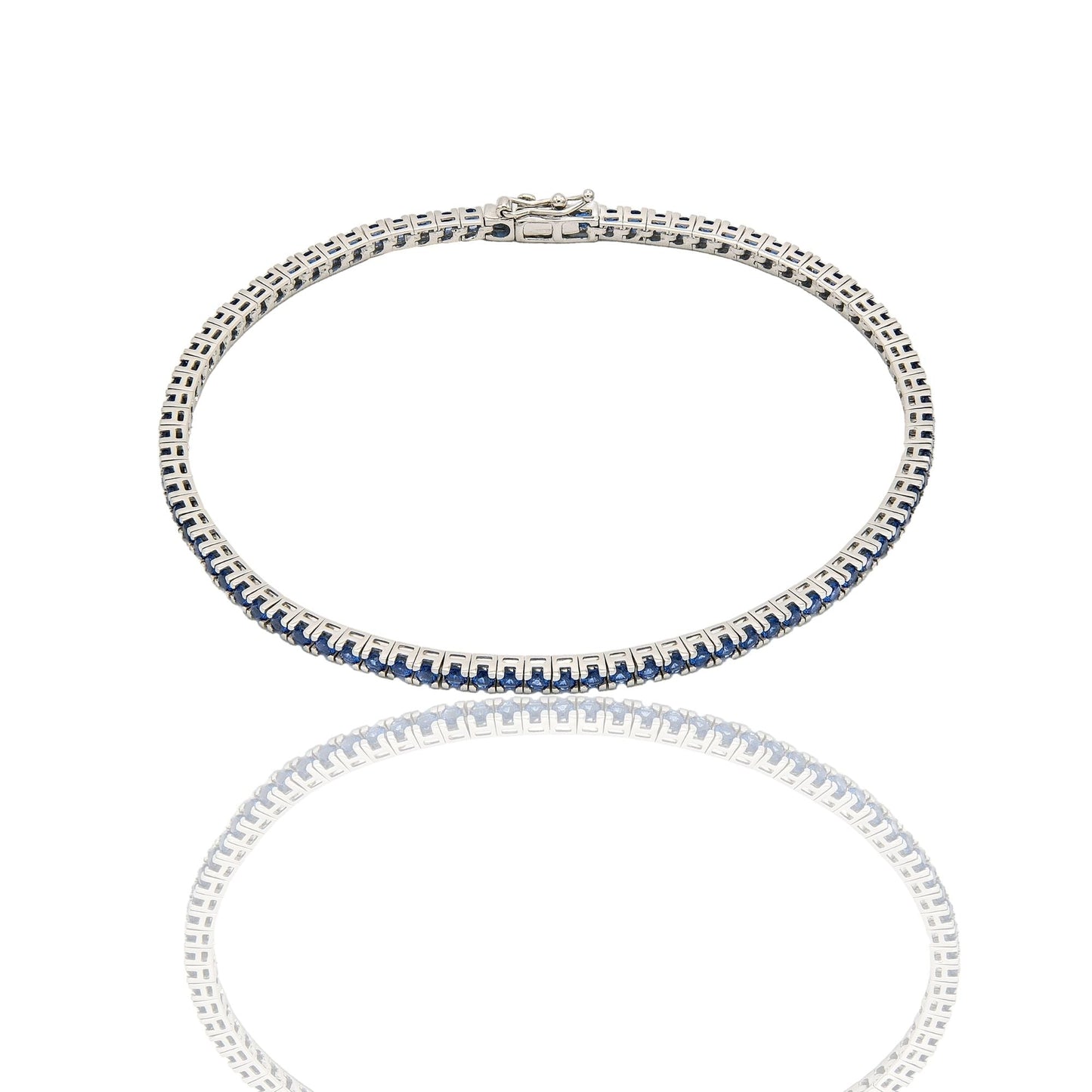 Bracciale Oro Bianco Oro 18 carati Tennis rigido Zirconi blu lunghezza 21cm spessore mm 2,3