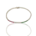 Bracciale Oro Bianco Oro 18 carati Tennis con bandiera italiana Zirconi Bianchi, Zirconi Verdi, Zirconi Rossi lunghezza 18cm spessore mm 1,8