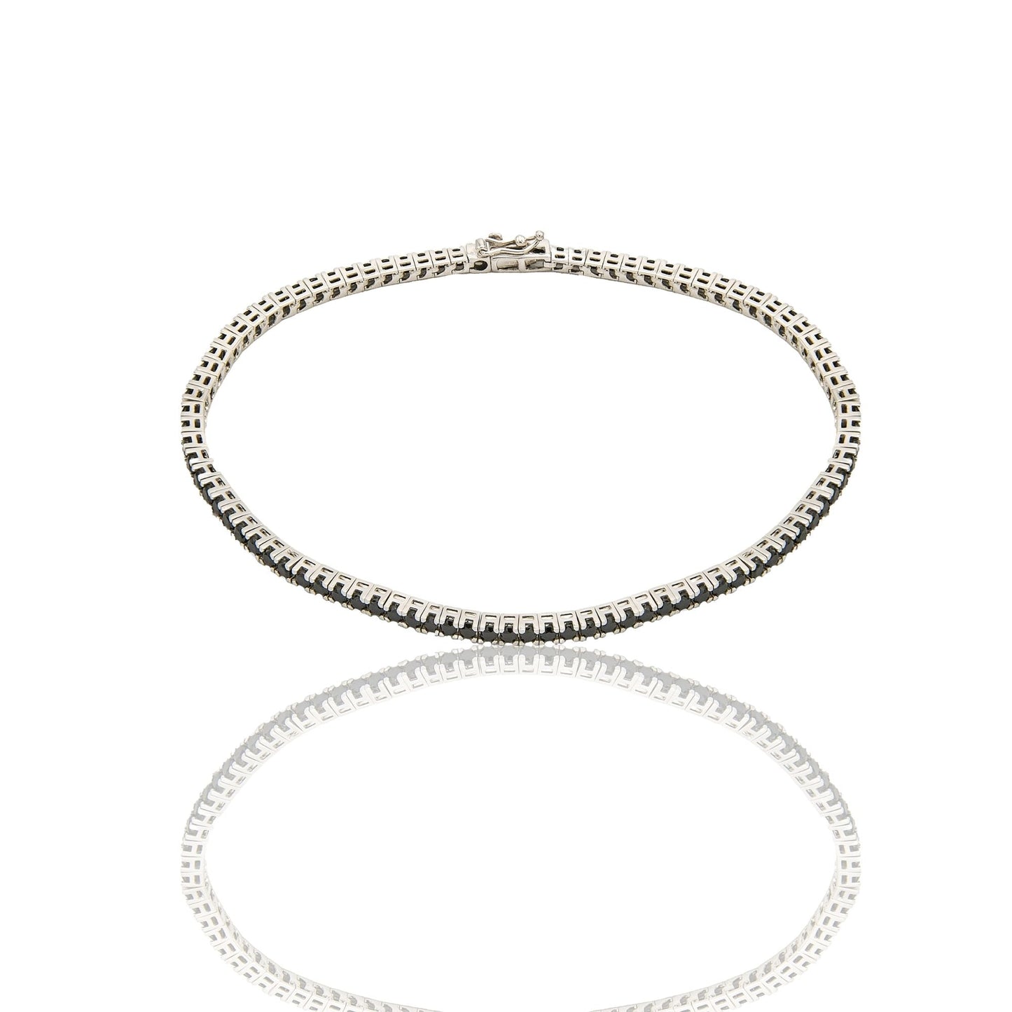 Bracciale Oro Bianco Oro 18 carati Tennis rigido Zirconi Neri lunghezza 16,5cm spessore mm 2,3