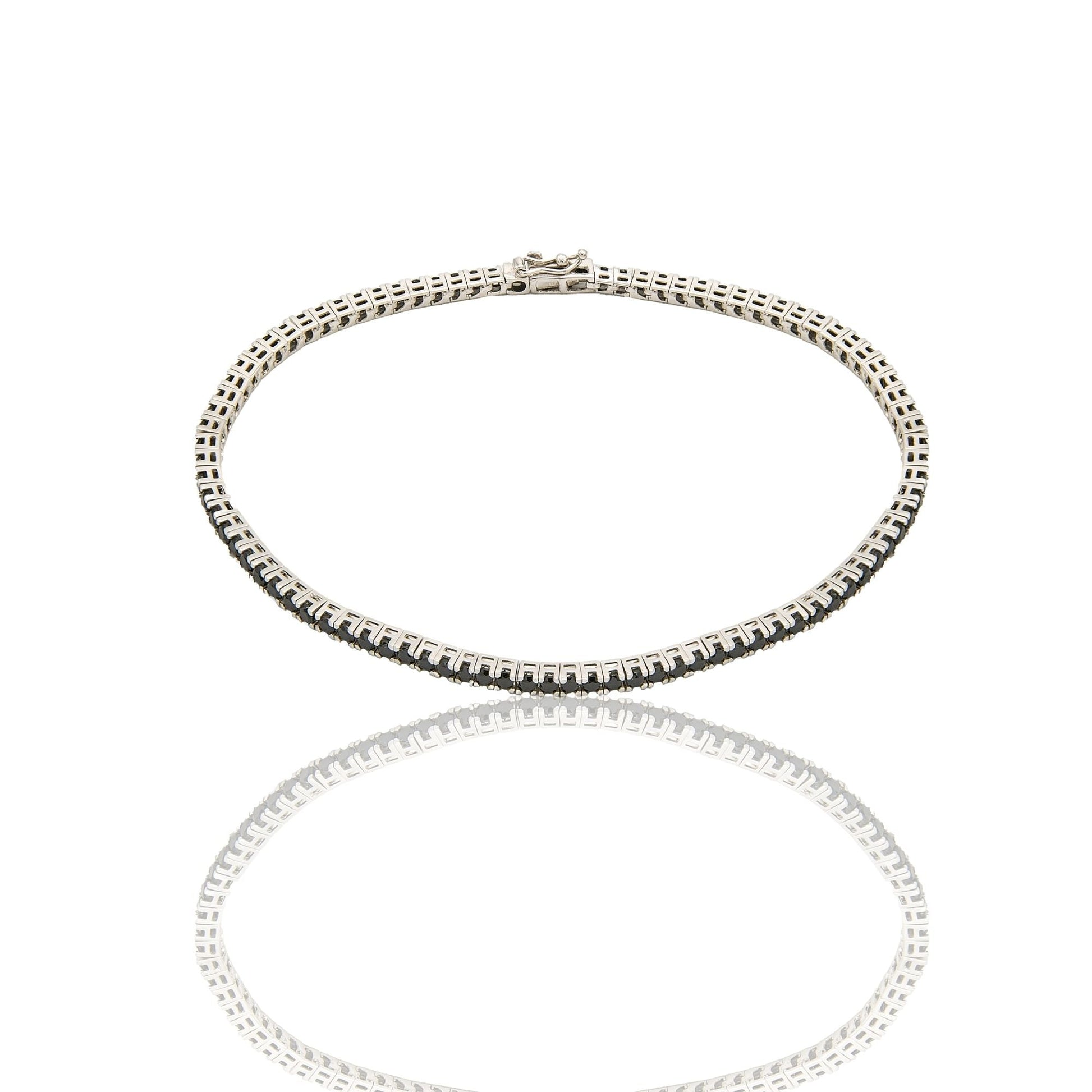 Bracciale Oro Bianco Oro 18 carati Tennis rigido Zirconi Neri lunghezza 16,5cm spessore mm 2,3
