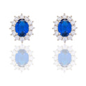 Orecchini Oro Bianco Oro 18 carati Modello Kate Centro E Contorno Zirconi Bianchi, Zircone Blu 