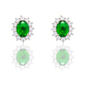 Orecchini Oro Bianco Oro 18 carati Modello Kate Centro E Contorno Zirconi Bianchi, Zircone Verde 