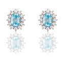 Orecchini Oro Bianco Oro 18 carati Modello Kate Centro E Contorno Zirconi Bianchi, Zircone Azzurro 