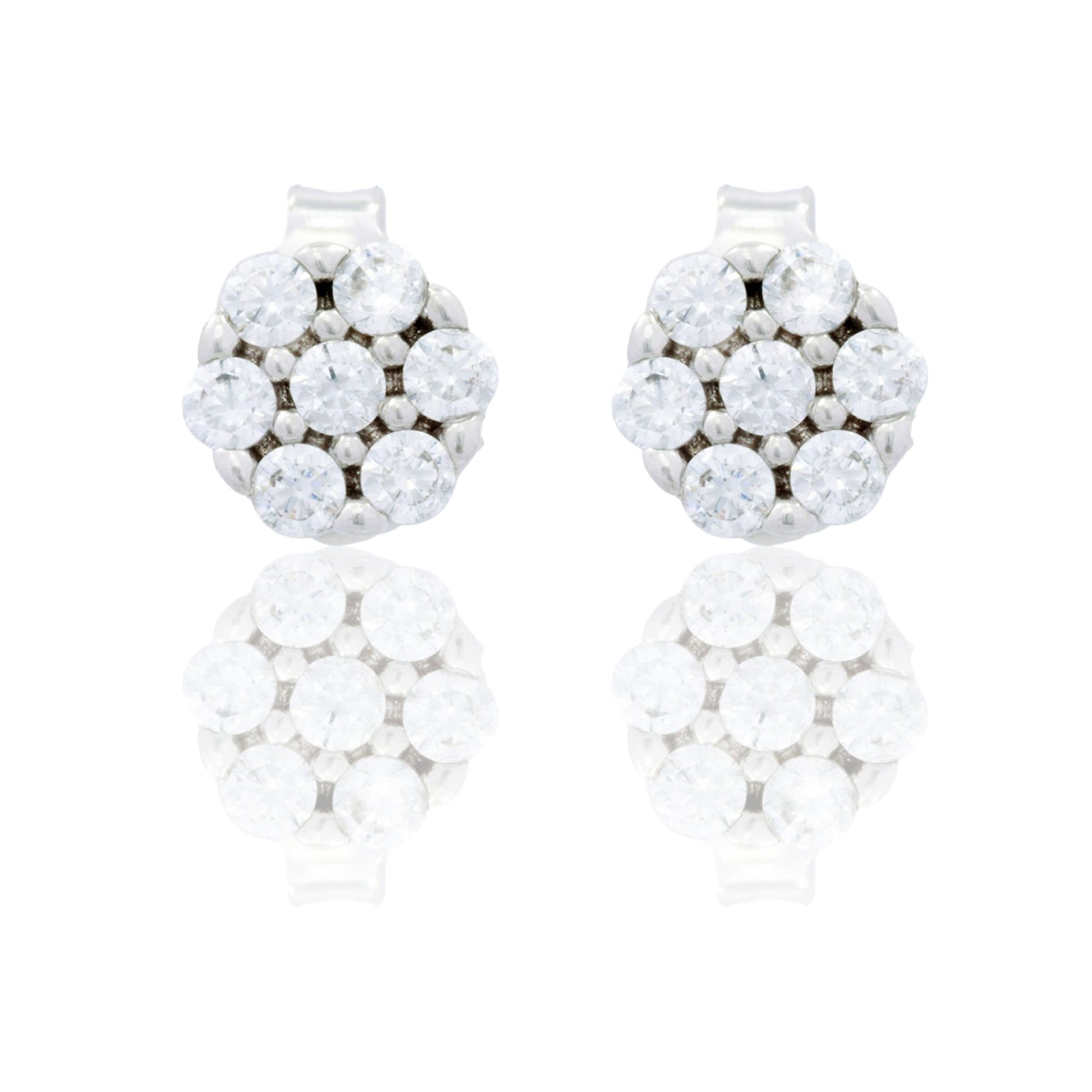 Orecchini Oro Bianco Oro 18 carati Toppa pavè Zirconi Bianchi mm. 7