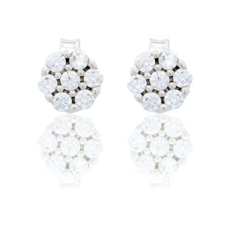 Orecchini Oro Bianco Oro 18 carati Toppa pavè Zirconi Bianchi mm. 7