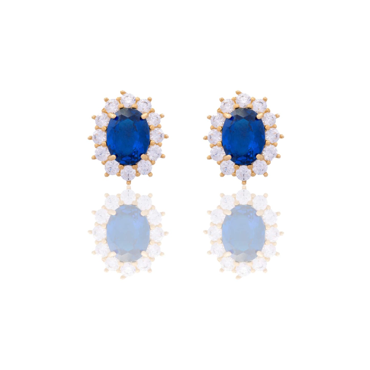 Orecchini Oro Giallo Oro 18 carati Modello Kate Centro E Contorno Zirconi Bianchi, Zircone Blu 
