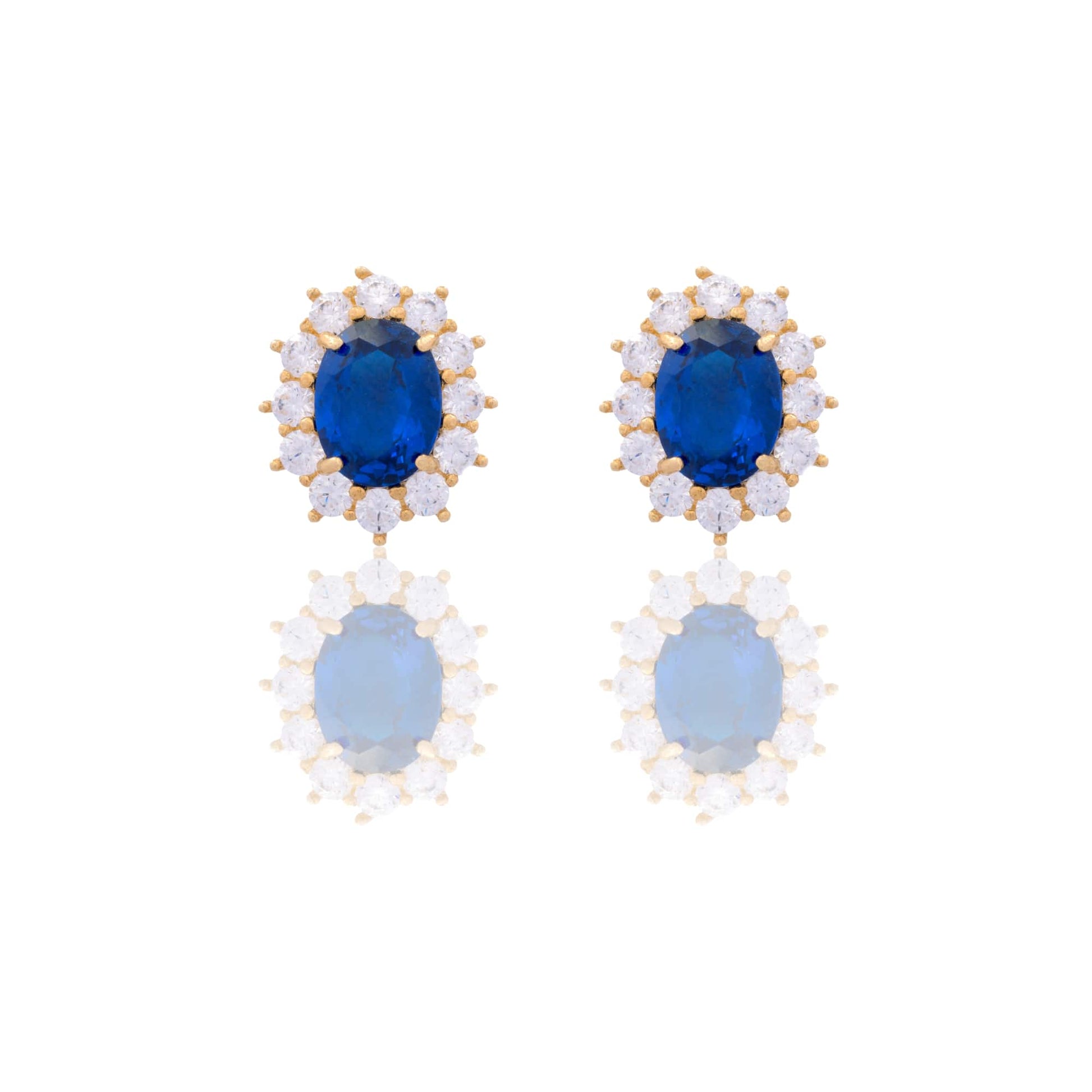 Orecchini Oro Giallo Oro 18 carati Modello Kate Centro E Contorno Zirconi Bianchi, Zircone Blu 