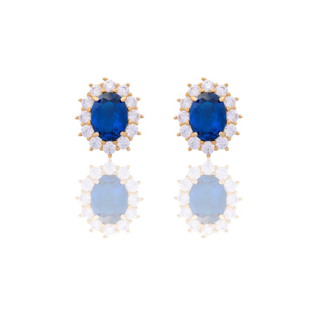 Orecchini Oro Giallo Oro 18 carati Modello Kate Centro E Contorno Zirconi Bianchi, Zircone Blu 