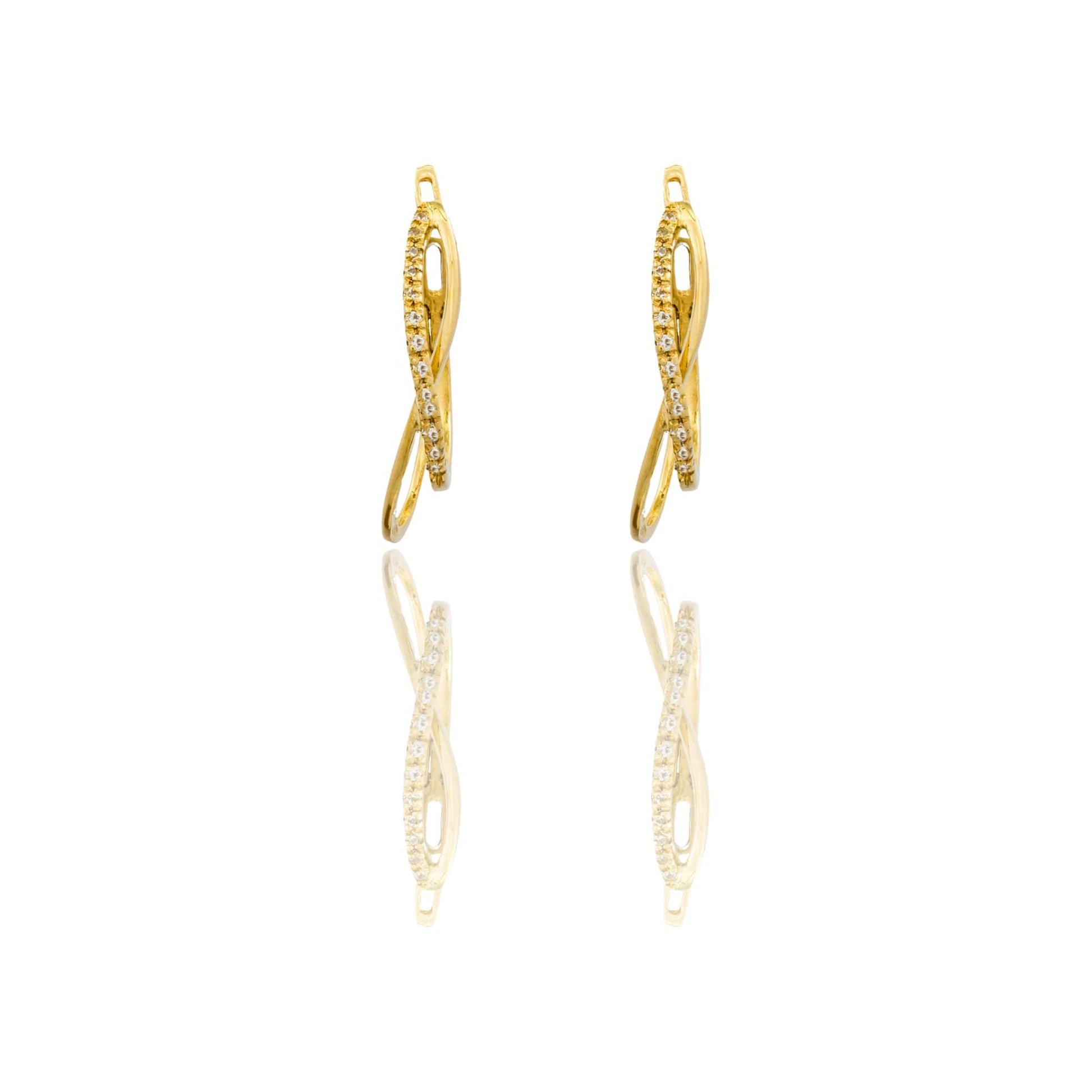 Orecchini Oro Giallo Oro 18 carati Fili Inrecciati Zirconi Bianchi cm. 2,2