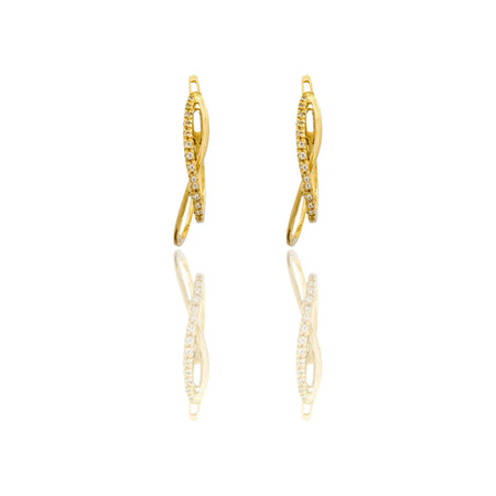 Orecchini Oro Giallo Oro 18 carati Fili Inrecciati Zirconi Bianchi cm. 2,2