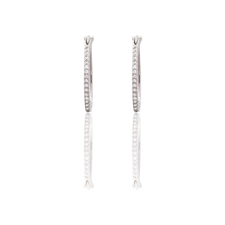 Orecchini Oro Bianco Oro 18 carati cerchio pavè Zirconi Bianchi cm. 1,5 spessore mm. 1