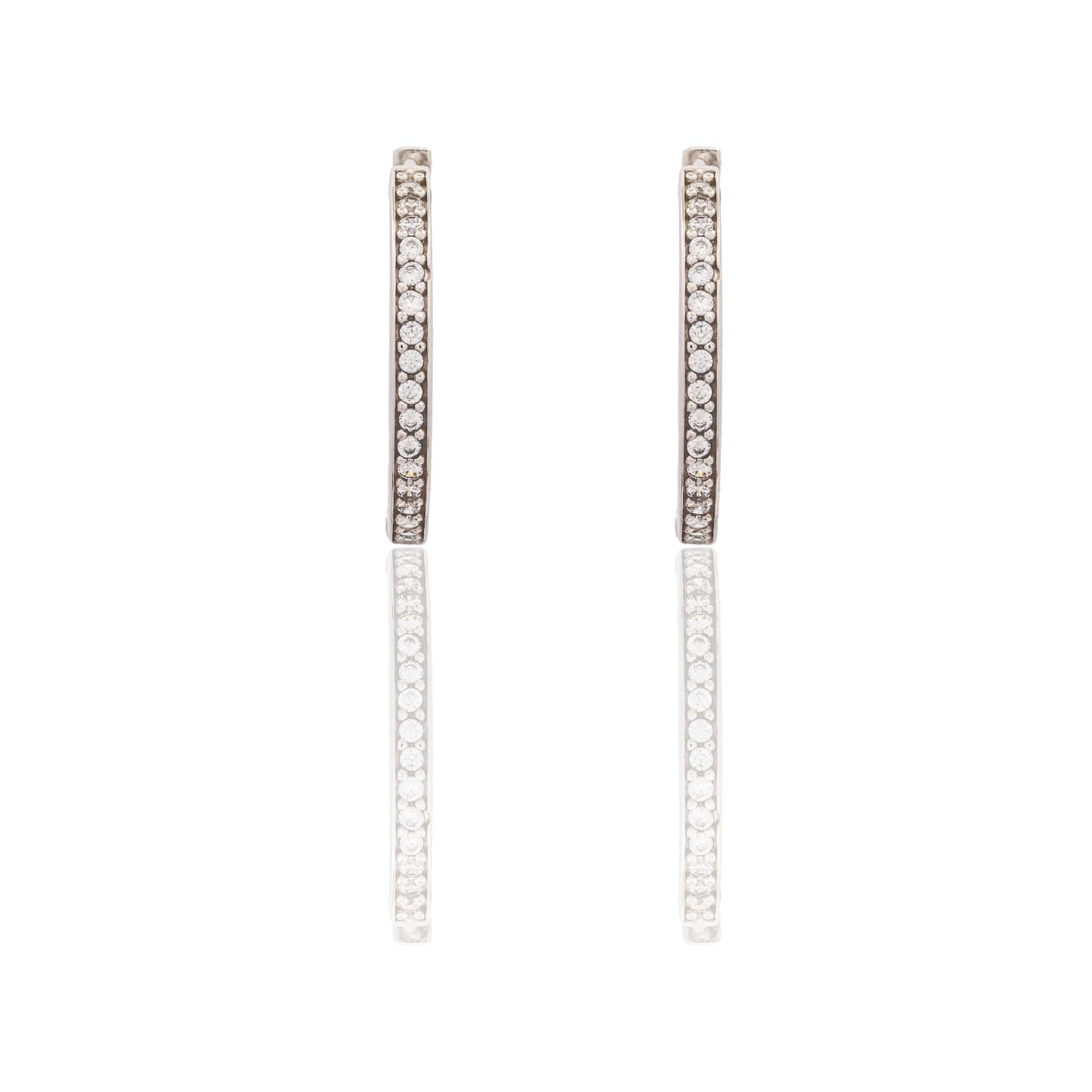 Orecchini Oro Bianco Oro 18 carati cerchio pavè Zirconi Bianchi cm. 1,2 spessore mm. 1,5