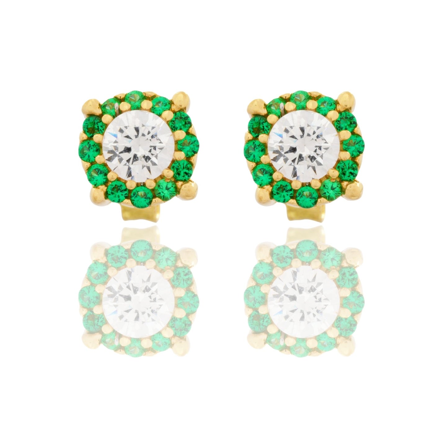 Orecchini Oro Giallo Oro 18 carati Tondi Centro E Contorno tondi Centro E Contorno Pavè Zirconi Verdi, Zircone Bianco 