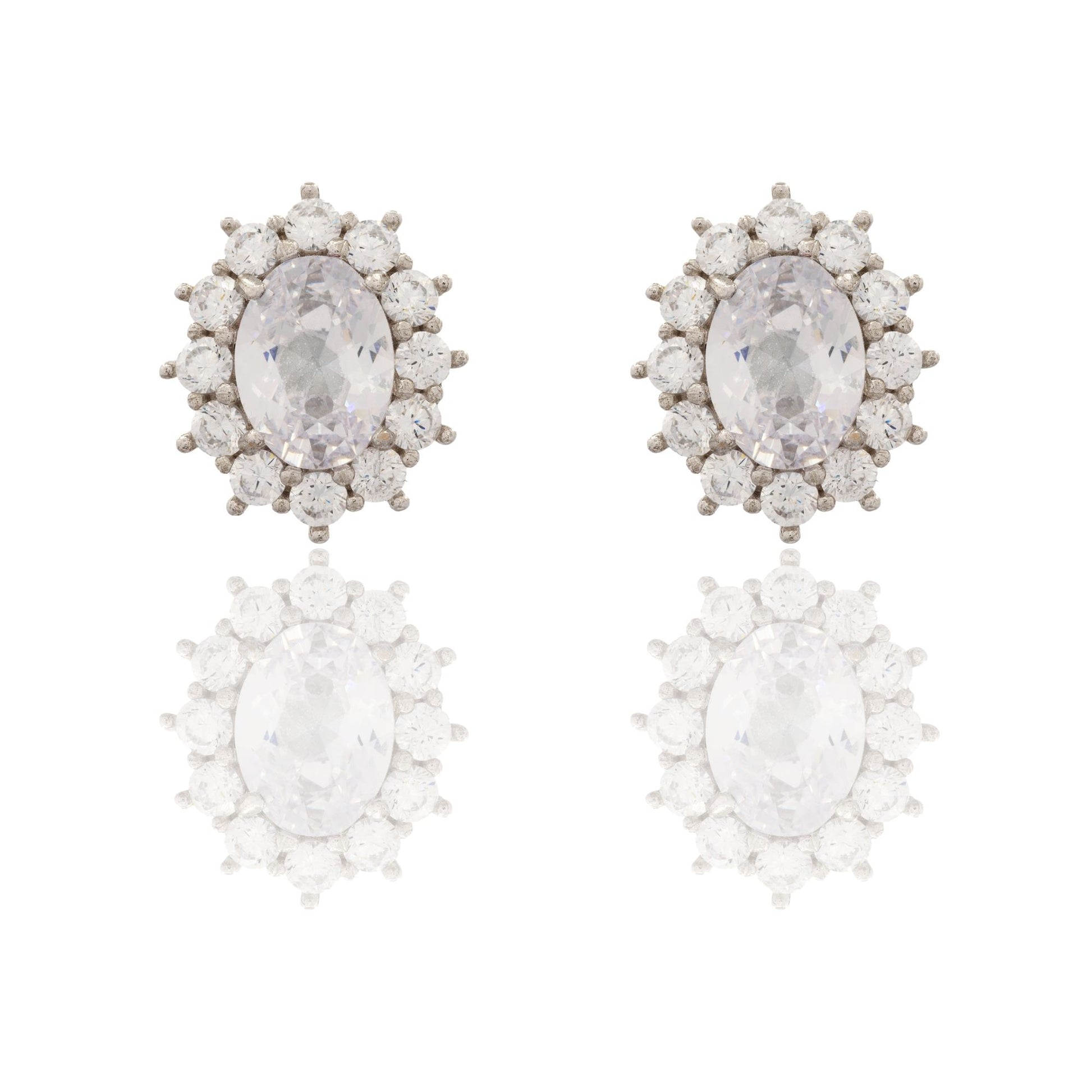 Orecchini Oro Bianco Oro 18 carati Modello Kate Centro E Contorno Zirconi Bianchi, Zircone Bianco 