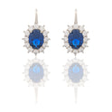 Orecchini Oro Bianco Oro 18 carati Modello Kate Centro E Contorno Zirconi Bianchi, Zircone Blu 