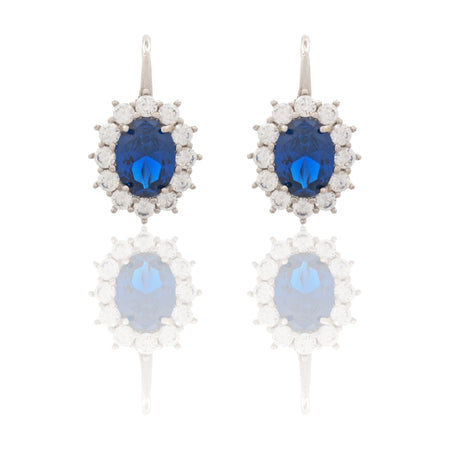 Orecchini Oro Bianco Oro 18 carati Modello Kate Centro E Contorno Zirconi Bianchi, Zircone Blu 