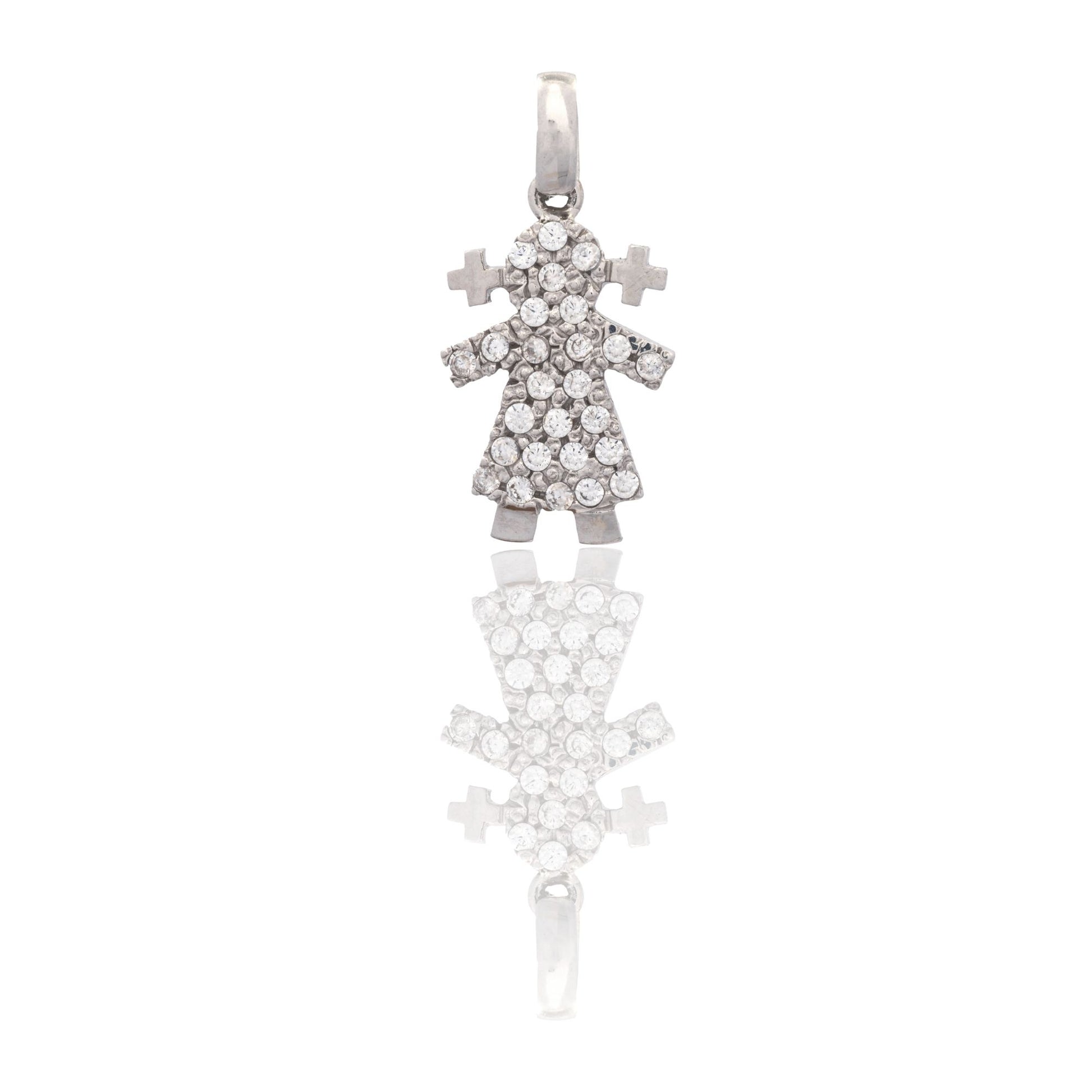 Ciondolo Oro Bianco Oro 18 carati Bebe' Femminuccia Pave' Pavè Zirconi bianchi cm.2